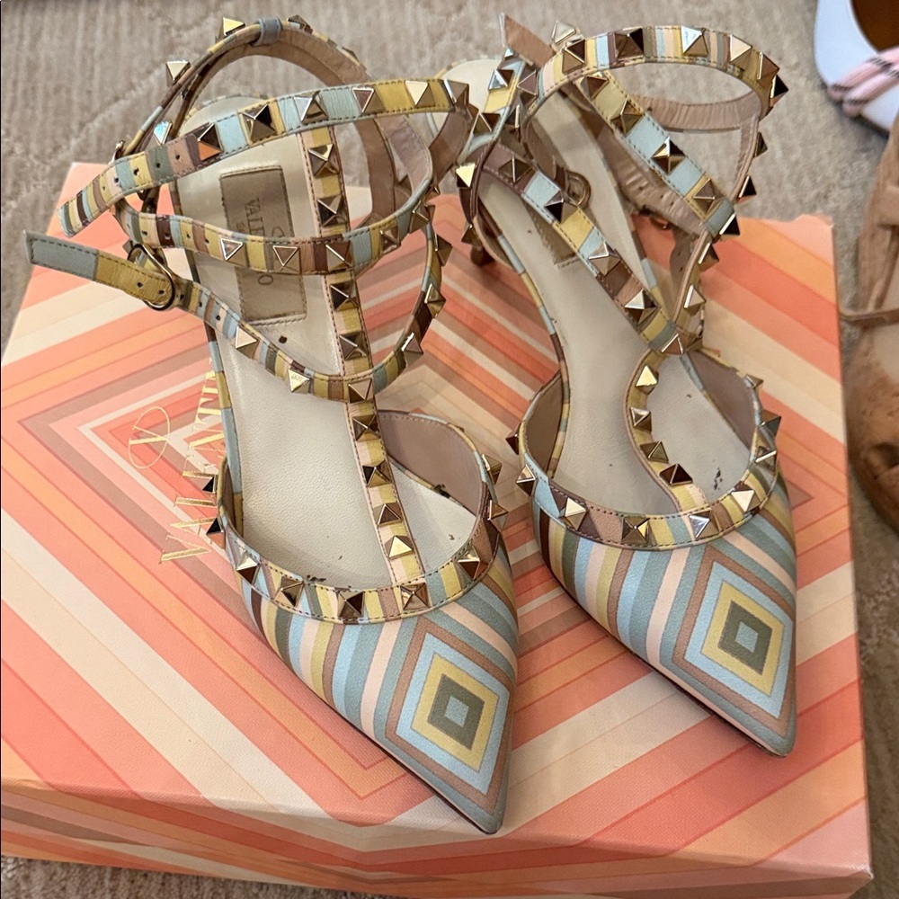 Valentino Pastel Geometric Strappy Heels